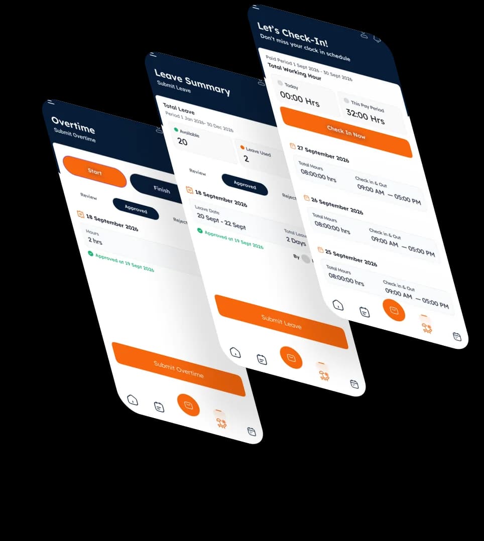 Illustrative Worknize employee mobile screens